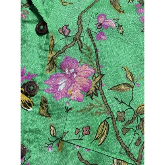 Maeve‎ Shirt Women Size Small Green Floral Button-Down Short Sleeves Linen Boho - Picture 5 of 10